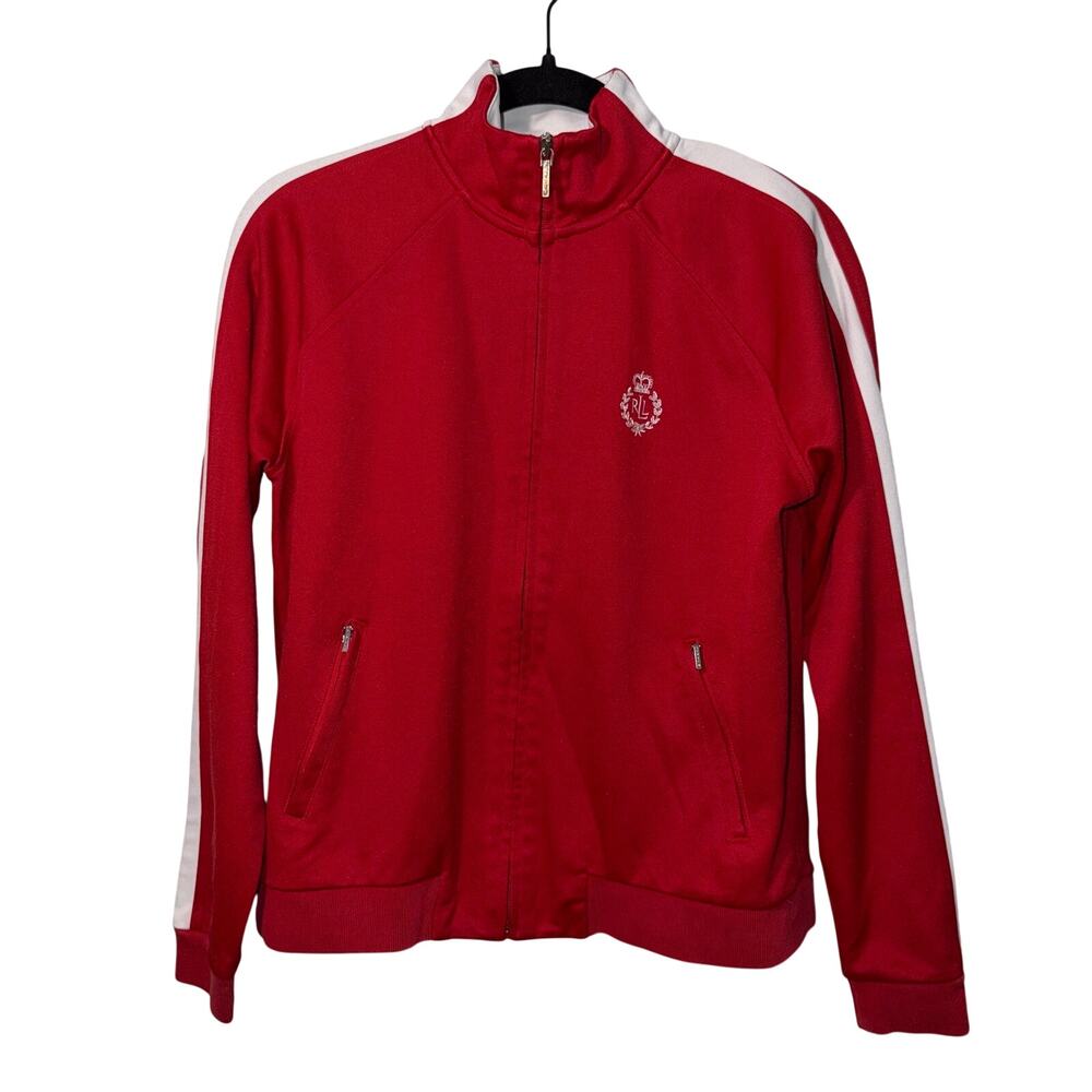 Lauren Active Ralph Lauren Red Track Jacket White‎ Stripe Crest Logo Medium
